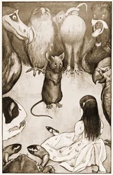 "Meine Geschichte ist lang und traurig", sagte die Maus, Illustration für Lewis Carrolls Alice im Wunderland, 1901